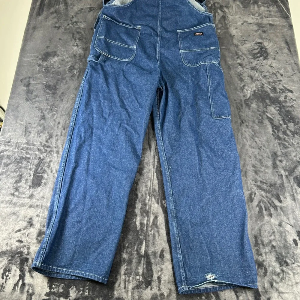 Dickies Denim Bib Overalls Mens Large Blue Carpenter Workwear Jeans
